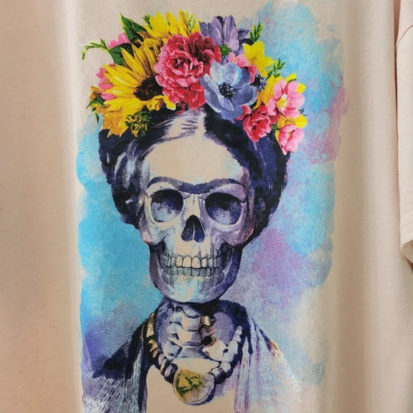 Women's Día De Los Muertos Frida Kahlo Short  Sleeve Graphic T-Shirt - Rose Gold - Picture 3 of 5